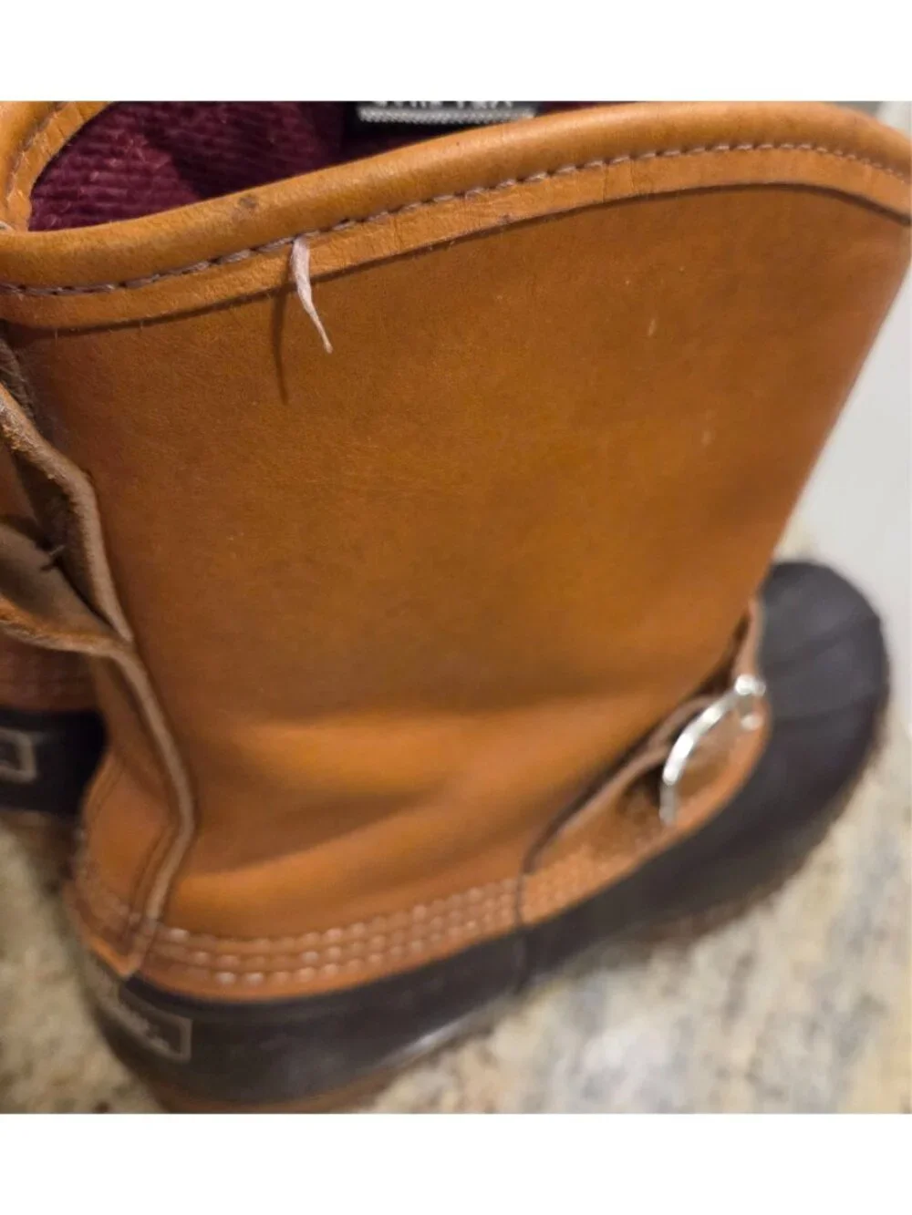 LL Bean Lounger Boots Mens 8 Brown Leather Rubber Duck Boots Buckle Strap Gortex